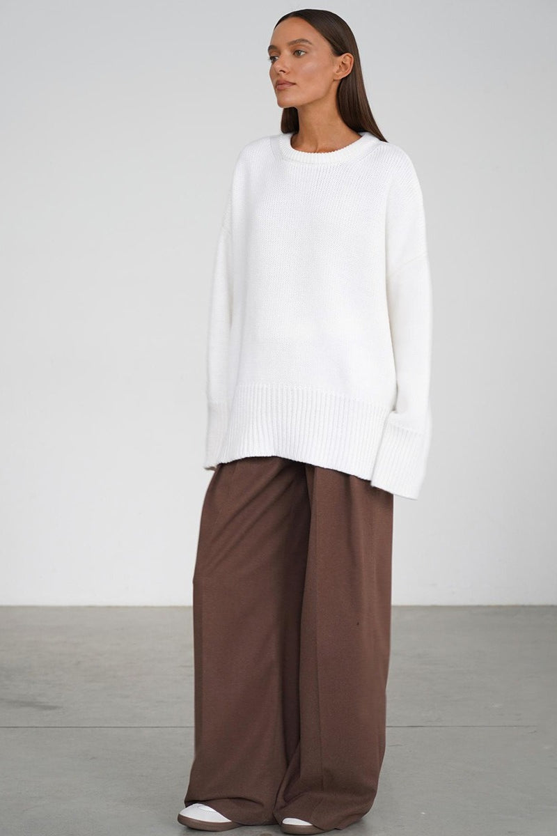 Damen Oversize Pullover mit Rundhalsausschnitt | Lässiger Schnitt mit langen Ärmeln und verlängerter Rückseite für Alltag und Freizeit