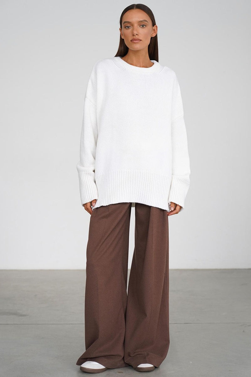 Damen Oversize Pullover mit Rundhalsausschnitt | Lässiger Schnitt mit langen Ärmeln und verlängerter Rückseite für Alltag und Freizeit