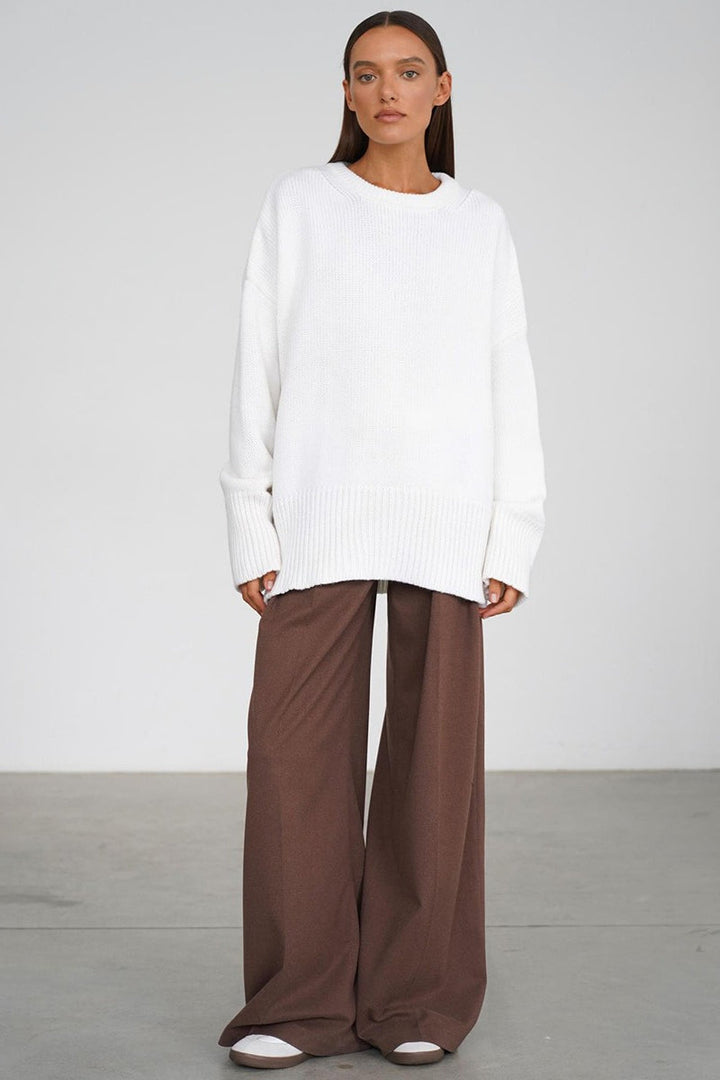 Damen Oversize Pullover mit Rundhalsausschnitt | Lässiger Schnitt mit langen Ärmeln und verlängerter Rückseite für Alltag und Freizeit