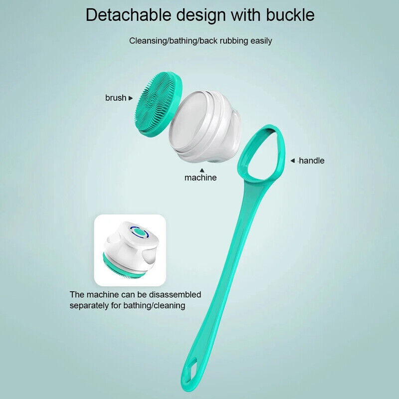 Elektrische Duschbürste mit langem Griff | Tiefenreinigung &amp; sanftes Peeling | Mehrere Bürstenköpfe für Körper &amp; Bad | Für Rücken, Beine &amp; Füße