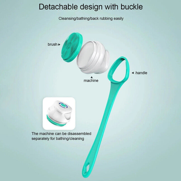 Elektrische Duschbürste mit langem Griff | Tiefenreinigung &amp; sanftes Peeling | Mehrere Bürstenköpfe für Körper &amp; Bad | Für Rücken, Beine &amp; Füße