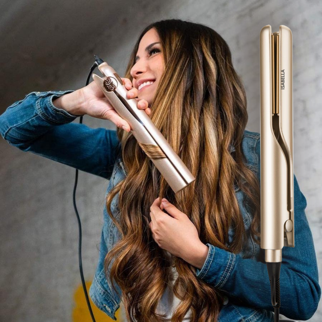 2-in-1 Hair Styler Straightener &amp; Curling Iron | Ceramic Plates with Ion Technology Against Frizz | Automatic Temperature Control, Compact