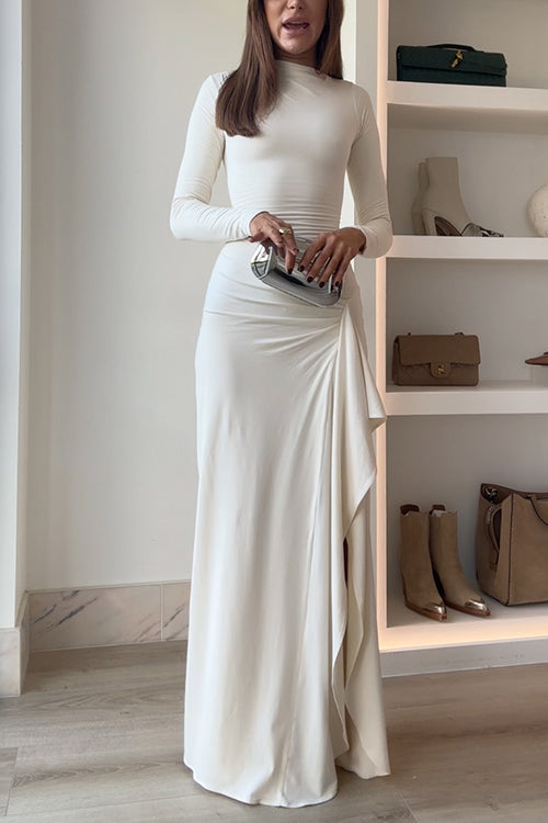 Maxikleid | Langarm mit Drapierung, Beinschlitz und eleganter Passform für Partys &amp; besondere Anlässe