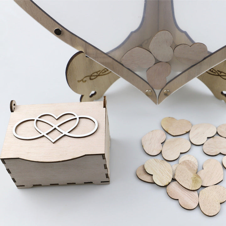 Libro degli ospiti per matrimoni a forma di cuore con cornice | decorazione ricordo con circa 80 cuori in legno | include supporto | 32×38×16 cm
