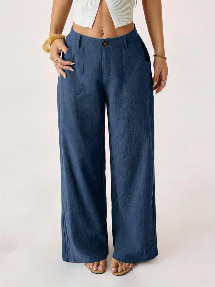 Damen Palazzo Hose aus Baumwoll-Leinen | High Waist Sommerhose mit Weitem Bein &amp; Taschen | Luftig &amp; Bequem