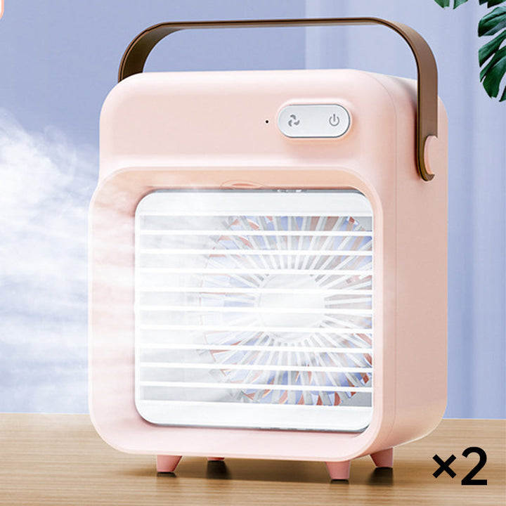Tragbarer Mini-Luftkühler mit Sprühnebel | Wiederaufladbarer 2400 mAh Ventilator | 3 Geschwindigkeitsstufen