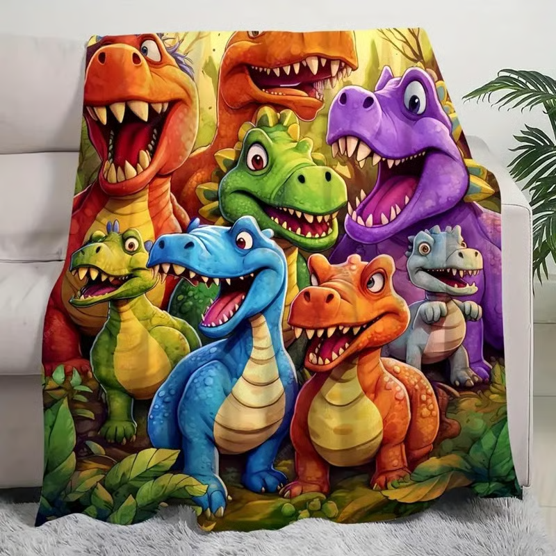 Flanelldecke mit HD-Dinosaurierdruck | Weiche, warme Kuscheldecke für Sofa &amp; Bett | Leicht, waschbar &amp; fusselfrei