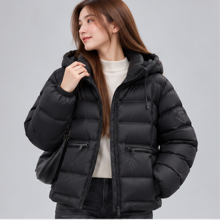 Damen Thermo-Steppjacke mit Kapuze | Kurze Winterjacke mit wärmender Füllung, verstellbarem Saum und verdeckten Reißverschlusstaschen