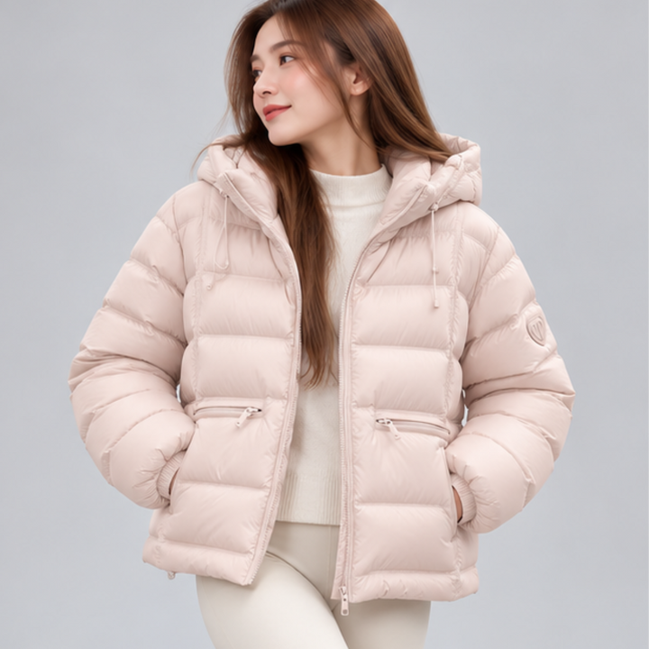 Damen Thermo-Steppjacke mit Kapuze | Kurze Winterjacke mit wärmender Füllung, verstellbarem Saum und verdeckten Reißverschlusstaschen