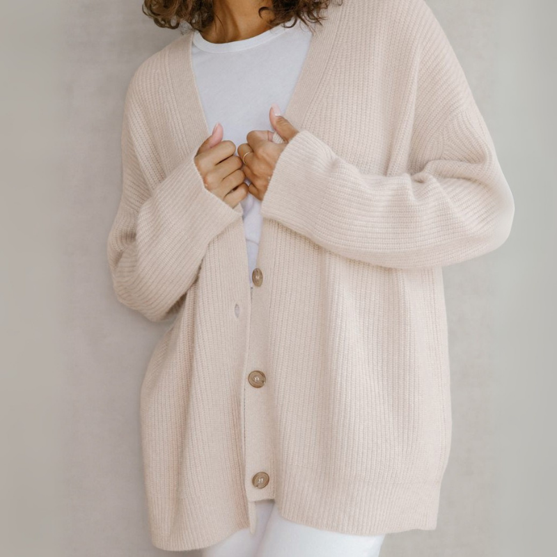 Damen Oversize Strickjacke gerippt | Lockerer langer Cardigan mit strukturierter Rippoptik für Alltag, Büro und Lagenlooks