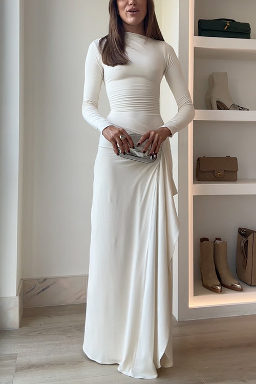 Maxikleid | Langarm mit Drapierung, Beinschlitz und eleganter Passform für Partys &amp; besondere Anlässe