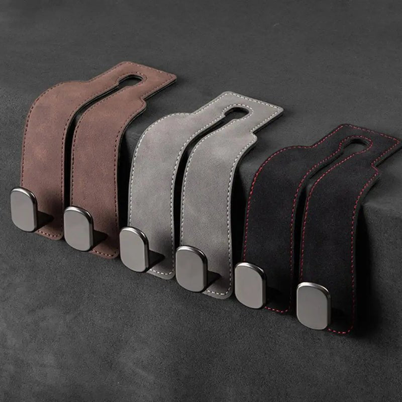 Headrest hook for car made of metal with double hook – StrapMaster | tool-free assembly in 3 seconds | organization &amp; more legroom