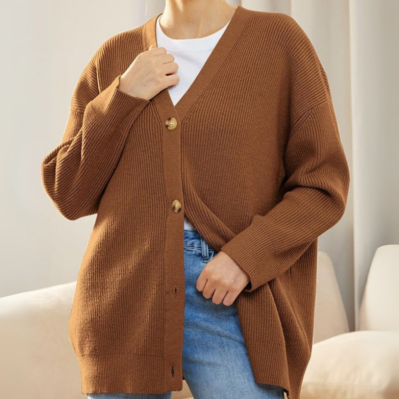 Damen Oversize Strickjacke gerippt | Lockerer langer Cardigan mit strukturierter Rippoptik für Alltag, Büro und Lagenlooks