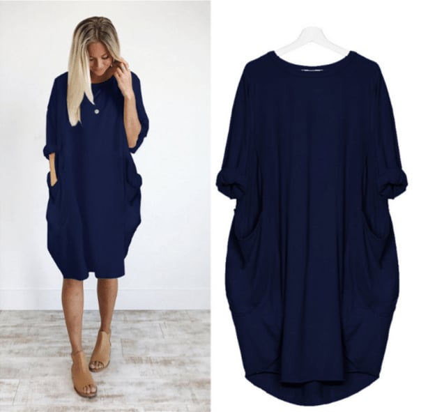 Damen Midikleid mit Lockerer Passform &amp; Rundhalsausschnitt | Luftiges Sommerkleid mit Taschen | Bequem &amp; Vielseitig