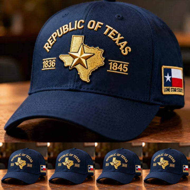 Bestickte Cap mit Texas-Silhouette &amp; goldenem 3D-Stickmotiv | Verstellbare Passform 56–61 cm | Dunkelmarineblau