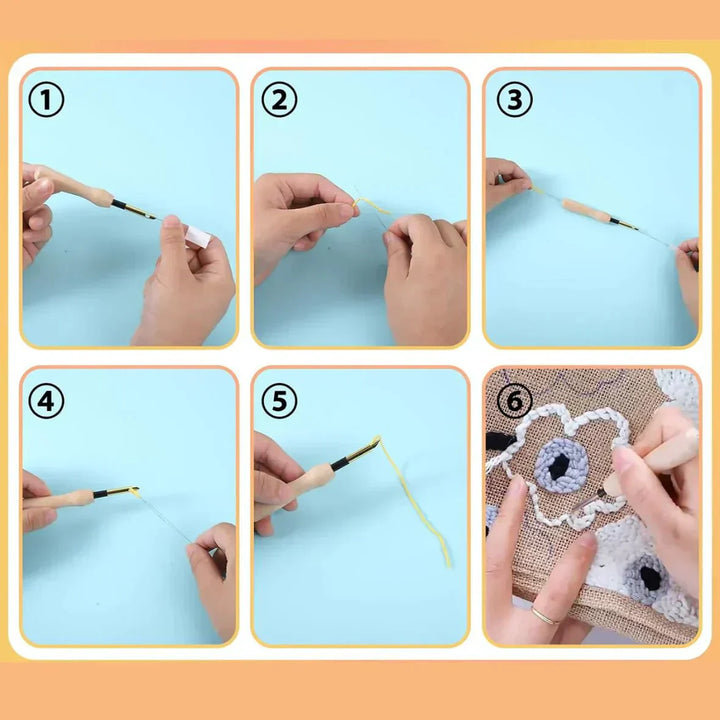 Punch Needle Stickset mit 3 Nadeln &amp; 2 Einfädlern | Komplettes Punch Needle Set für Kissen, Wanddeko &amp; DIY-Projekte