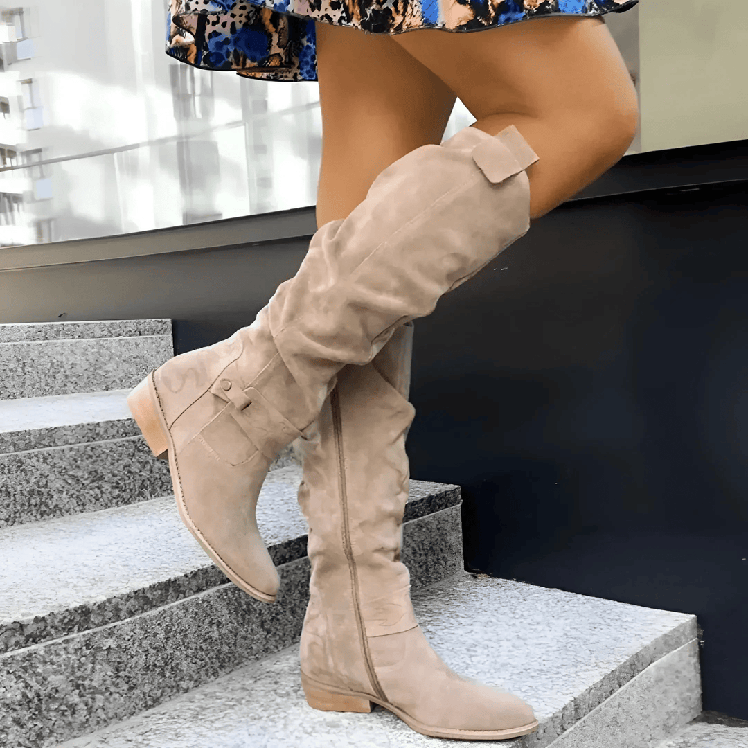 Damen Wildlederstiefel kniehoch | Echtes Wildleder, 6,5 cm Blockabsatz, Reißverschluss und rutschfeste Sohle | EU 35–43