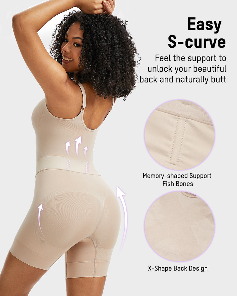 Body gainant correcteur avec modelage 6 zones + panneau toilette Easy-Off | Sans coutures sous les robes | Nude/Noir | XS-3XL