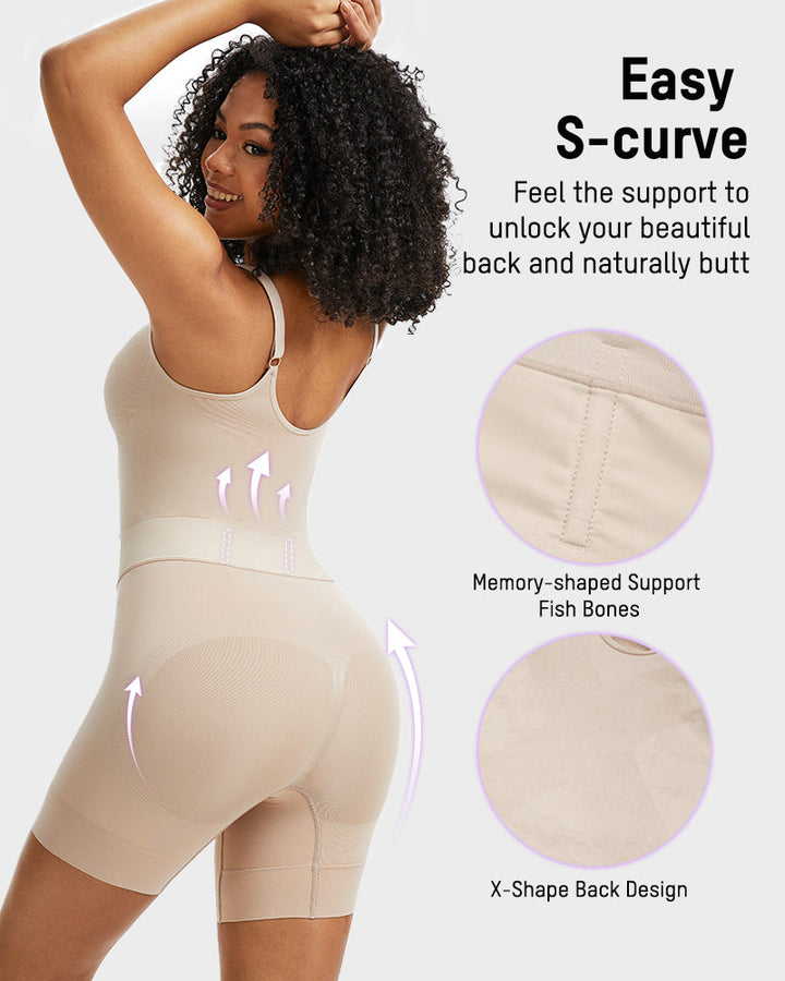 Body gainant correcteur avec modelage 6 zones + panneau toilette Easy-Off | Sans coutures sous les robes | Nude/Noir | XS-3XL