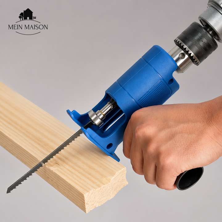 Drill saw adapter with handle | For cutting wood &amp; metal | 3 saw blade set, quick assembly, precise cuts