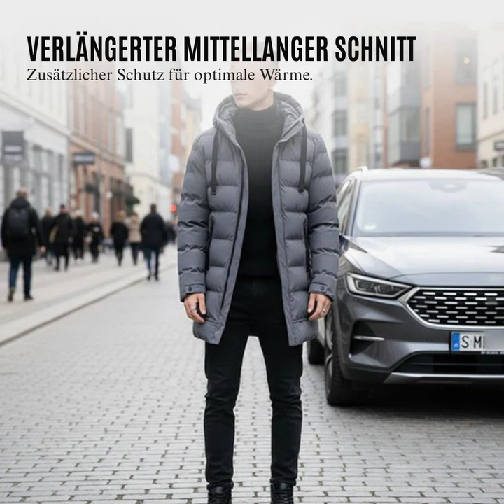 Winter Steppjacke Herren | Winddicht mit Kapuze &amp; verlängerter Passform für kalte Tage