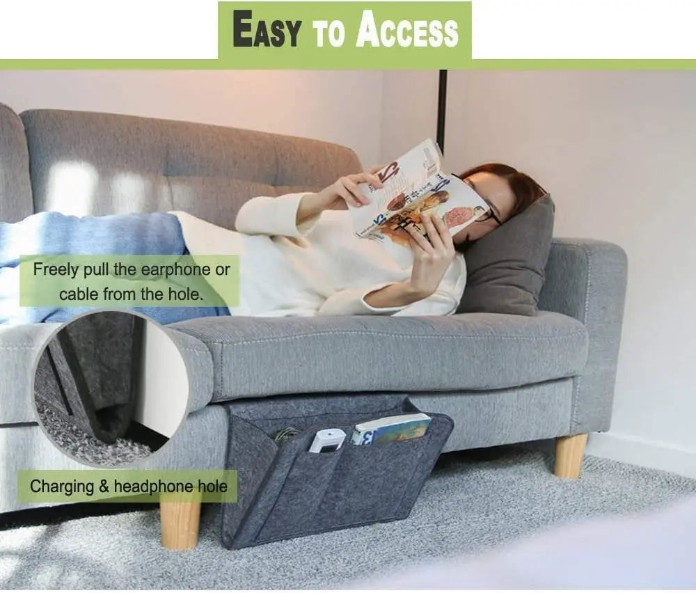 Filz-Organizer für Bett &amp; Sofa mit 3 Fächern | Für Tablet, Smartphone &amp; Ladekabel | Hängende Aufbewahrung ohne Bohren
