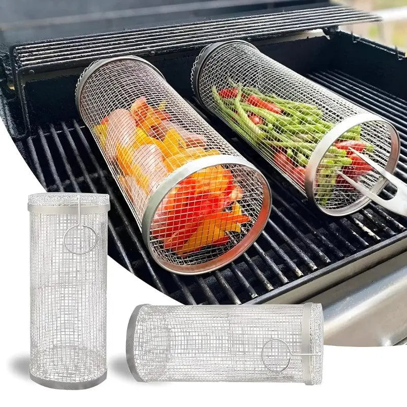 Buy 1 Get 1 Free | Portable stainless steel grill basket with wheels