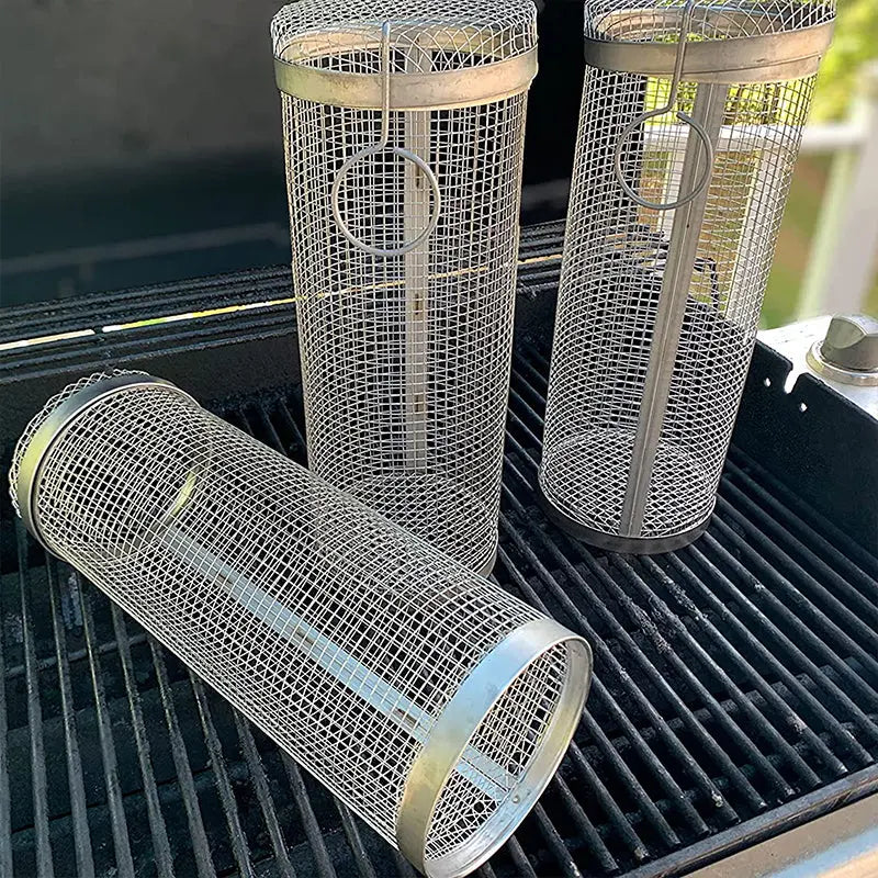 Buy 1 Get 1 Free | Portable stainless steel grill basket with wheels