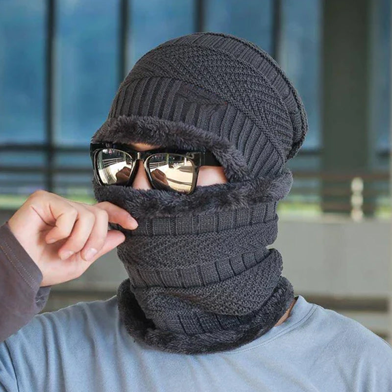 Winter Beanie mit Maske | Verdickt &amp; Gefüttert | Strickmütze mit Nackenschutz