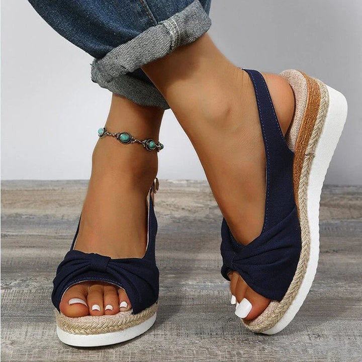 Damen Espadrille-Keilsandalen mit Knotendetail | Verstellbarer Slingback &amp; gepolsterte Innensohle | Sylveris
