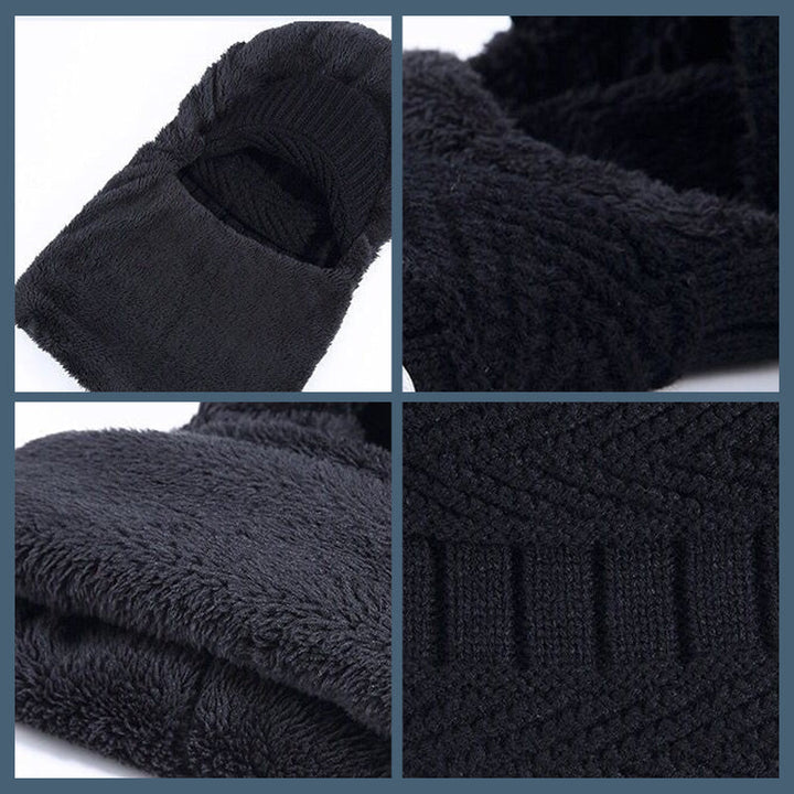 Winter Beanie mit Maske | Verdickt &amp; Gefüttert | Strickmütze mit Nackenschutz