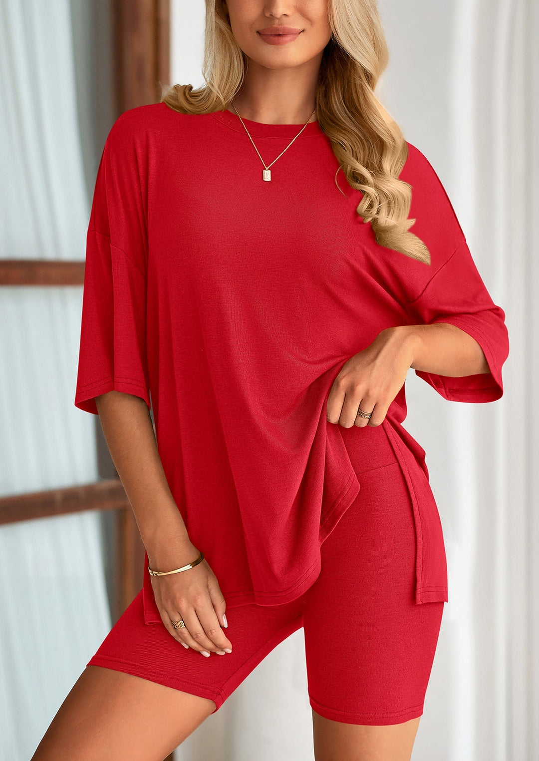 Damen Lounge-Set im Oversized-Look | Zweiteiliges Freizeit-Set mit elastischem Bund | Bequemer Off-Duty-Style