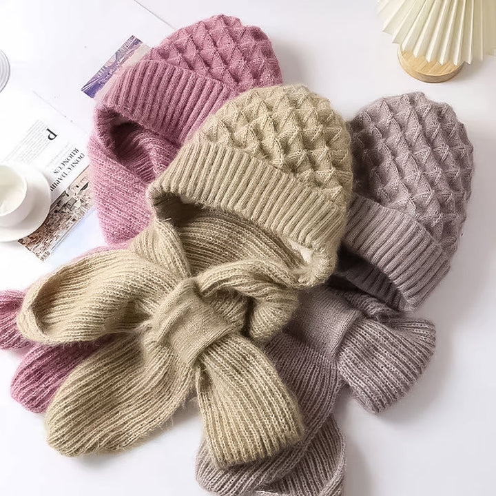 Damen Winterset | Warme Mütze mit passendem Schal aus weichem Polyester