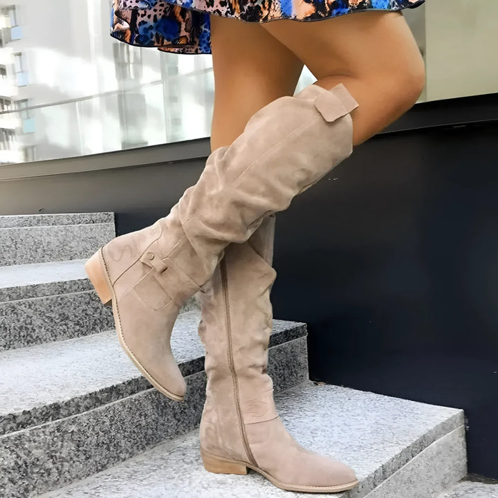 Wetterfeste Damen High Boots aus Kunstleder | warm gefüttert &amp; rutschfeste Sohle | eleganter hoher Schaft | Herbst &amp; Winter