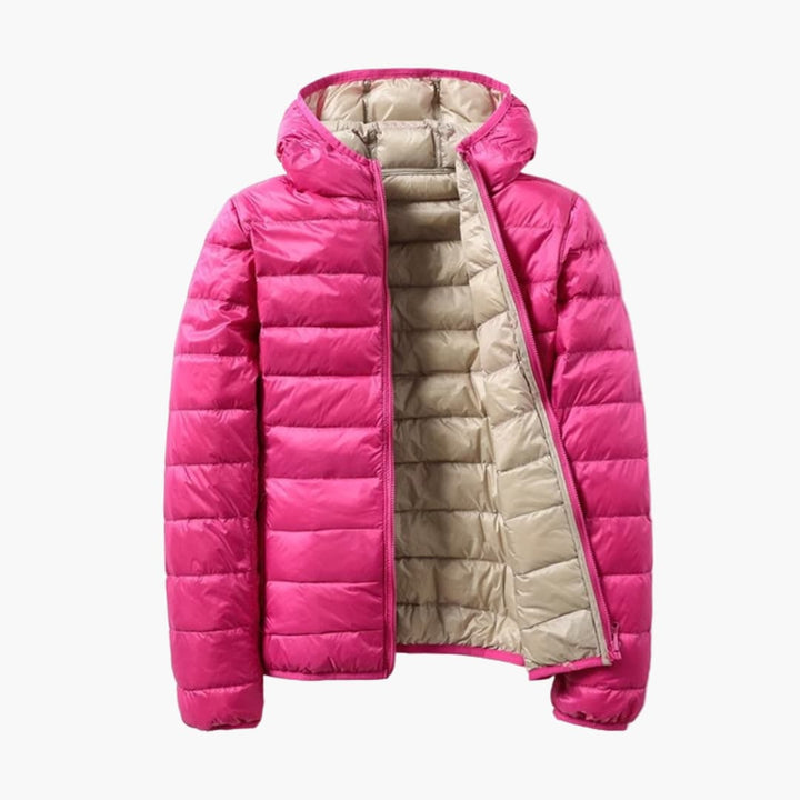 Damen Wende-Steppjacke mit Kapuze | Wendbare Übergangsjacke mit Reißverschluss und Seitentaschen für vielseitige Looks
