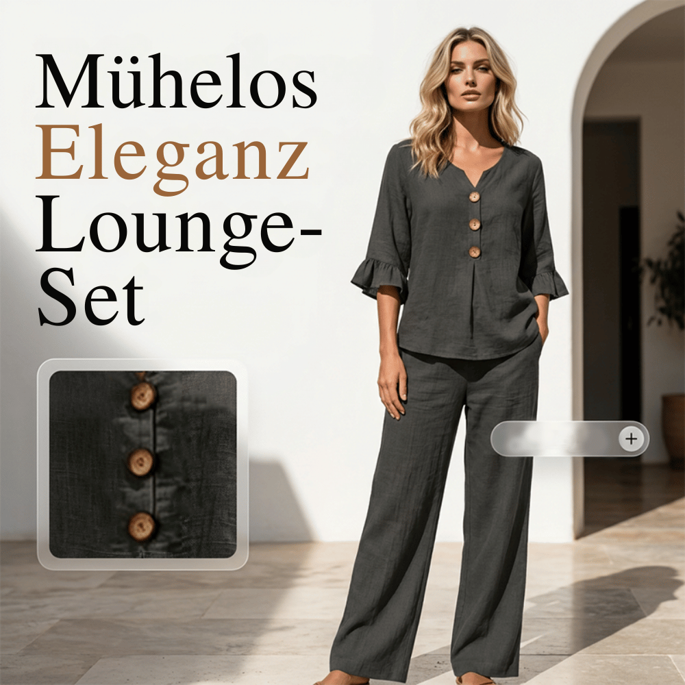 Damen-Loungeset | Zweiteiliges Set aus Baumwollmischung mit Rüschenärmeln und weiter Hose für Freizeit und Alltag