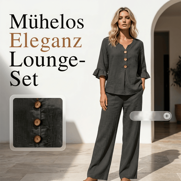 Damen-Loungeset | Zweiteiliges Set aus Baumwollmischung mit Rüschenärmeln und weiter Hose für Freizeit und Alltag