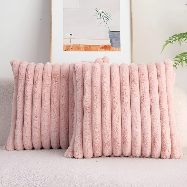 Dekokissenbezug weich | Kuscheliger Kissenbezug mit Boho-Streifen, gerippter Samtstruktur und Reißverschluss für Sofa und Bett