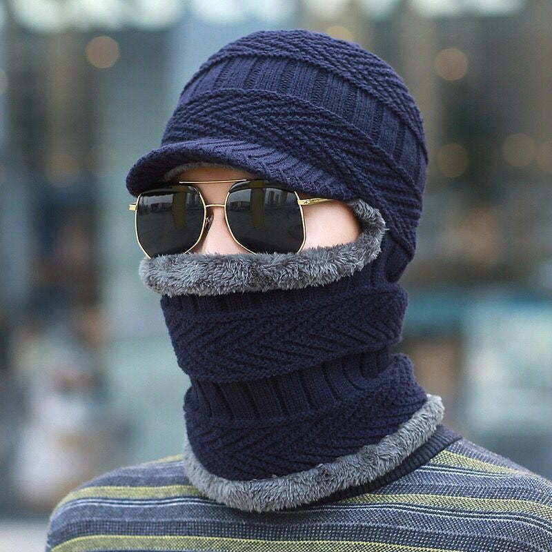 Winter Beanie mit Maske | Verdickt &amp; Gefüttert | Strickmütze mit Nackenschutz