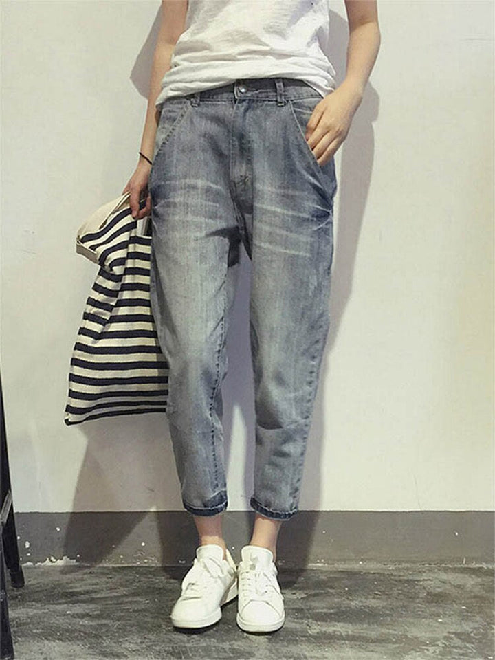 Gray cropped jeans for women | Washed