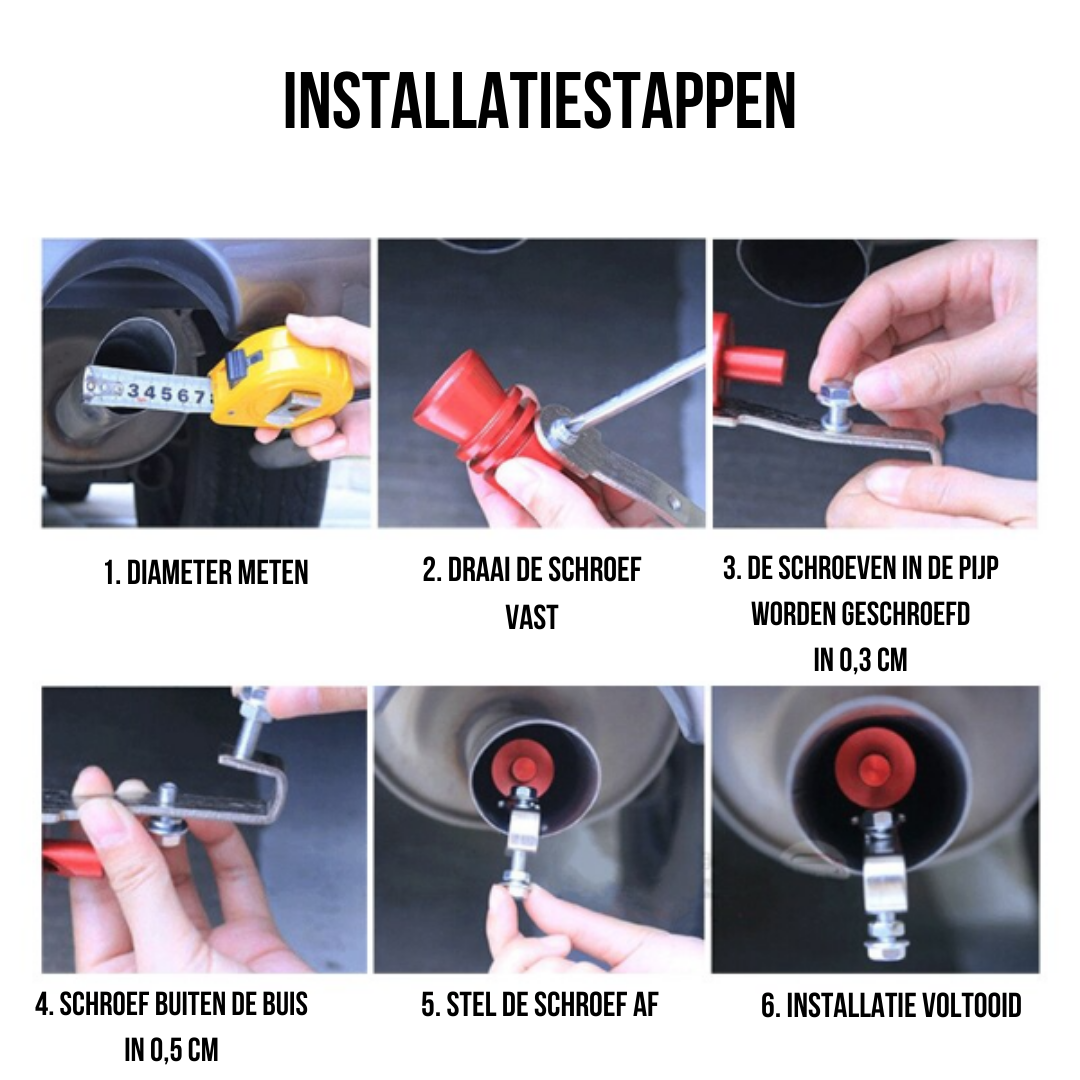 Sifflet d’échappement effet turbo pour voiture | Effet universel « Turbo/Blow-Off » | Alliage d’aluminium | Choix de couleur noir–argent