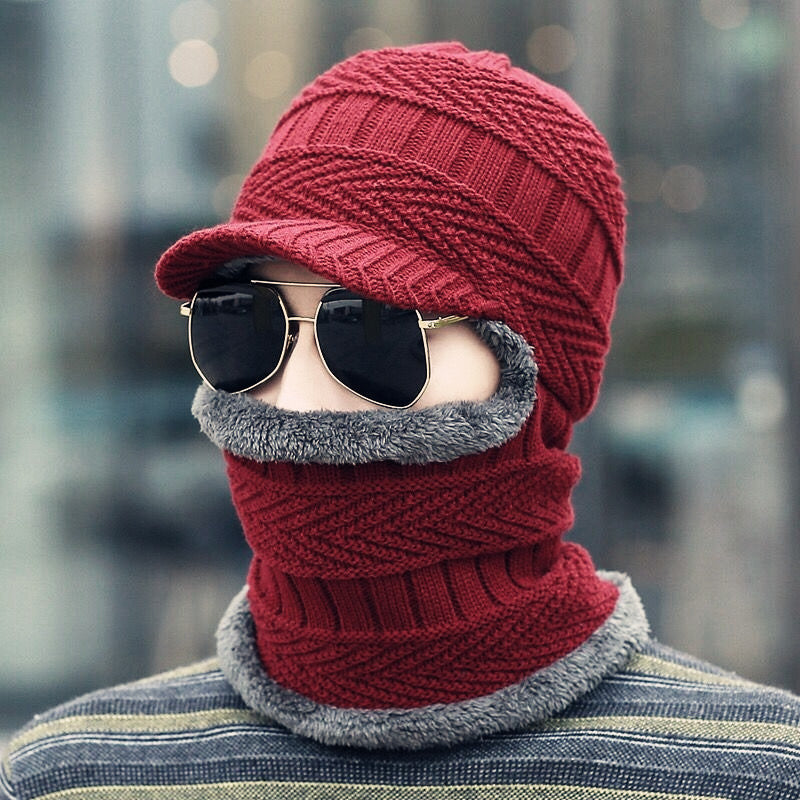 Winter Beanie mit Maske | Verdickt &amp; Gefüttert | Strickmütze mit Nackenschutz