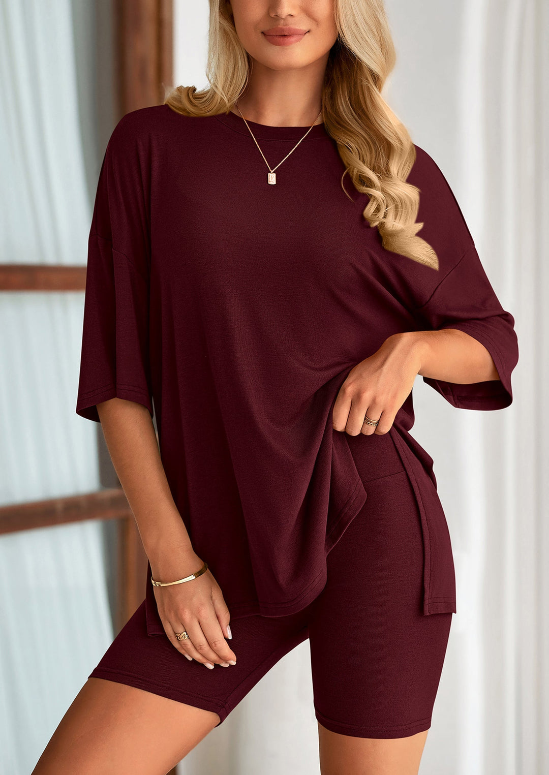 Damen Lounge-Set im Oversized-Look | Zweiteiliges Freizeit-Set mit elastischem Bund | Bequemer Off-Duty-Style