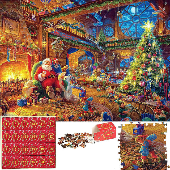 Weihnachts Puzzle Adventskalender mit 1008 Teilen | 24 Tage mit je 42 Puzzleteilen | Wiederverwendbare Boxen und Poster