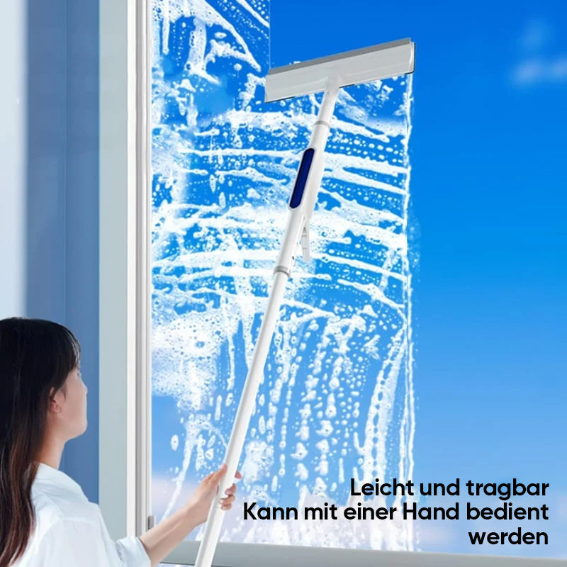 Fensterreiniger mit Teleskopstange &amp; Doppelabzieher | Streifenfreie Glasreinigung mit Sprühfunktion | Für Fenster &amp; Spiegel