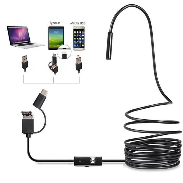 Endoskopkamera 3-in-1 für Handy &amp; PC | 7 mm Sonde, IP67 wasserdicht | 6 LED-Lichter dimmbar | 720p HD | Kabel 1–10 m