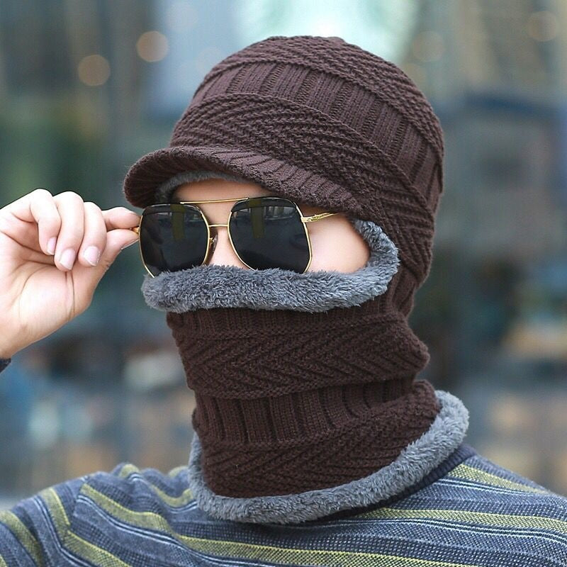 Winter Beanie mit Maske | Verdickt &amp; Gefüttert | Strickmütze mit Nackenschutz