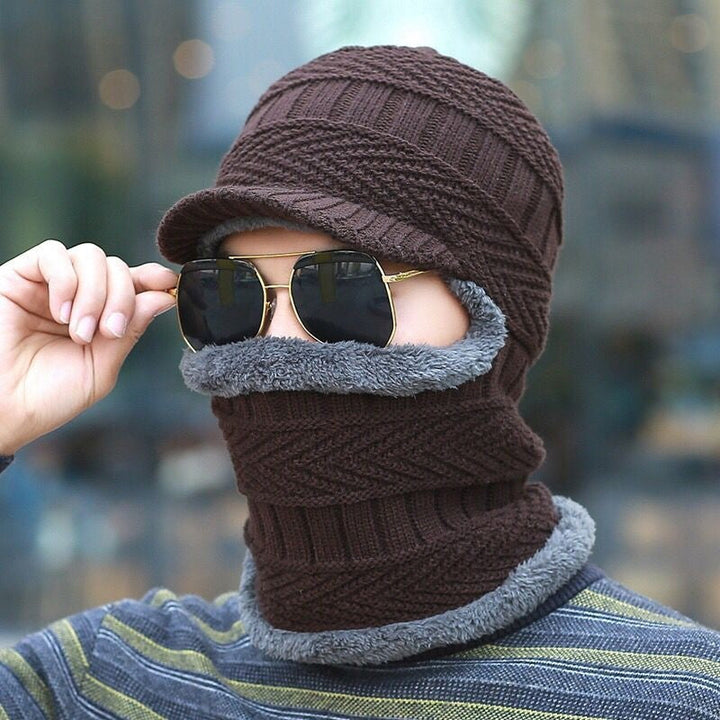 Winter Beanie mit Maske | Verdickt &amp; Gefüttert | Strickmütze mit Nackenschutz