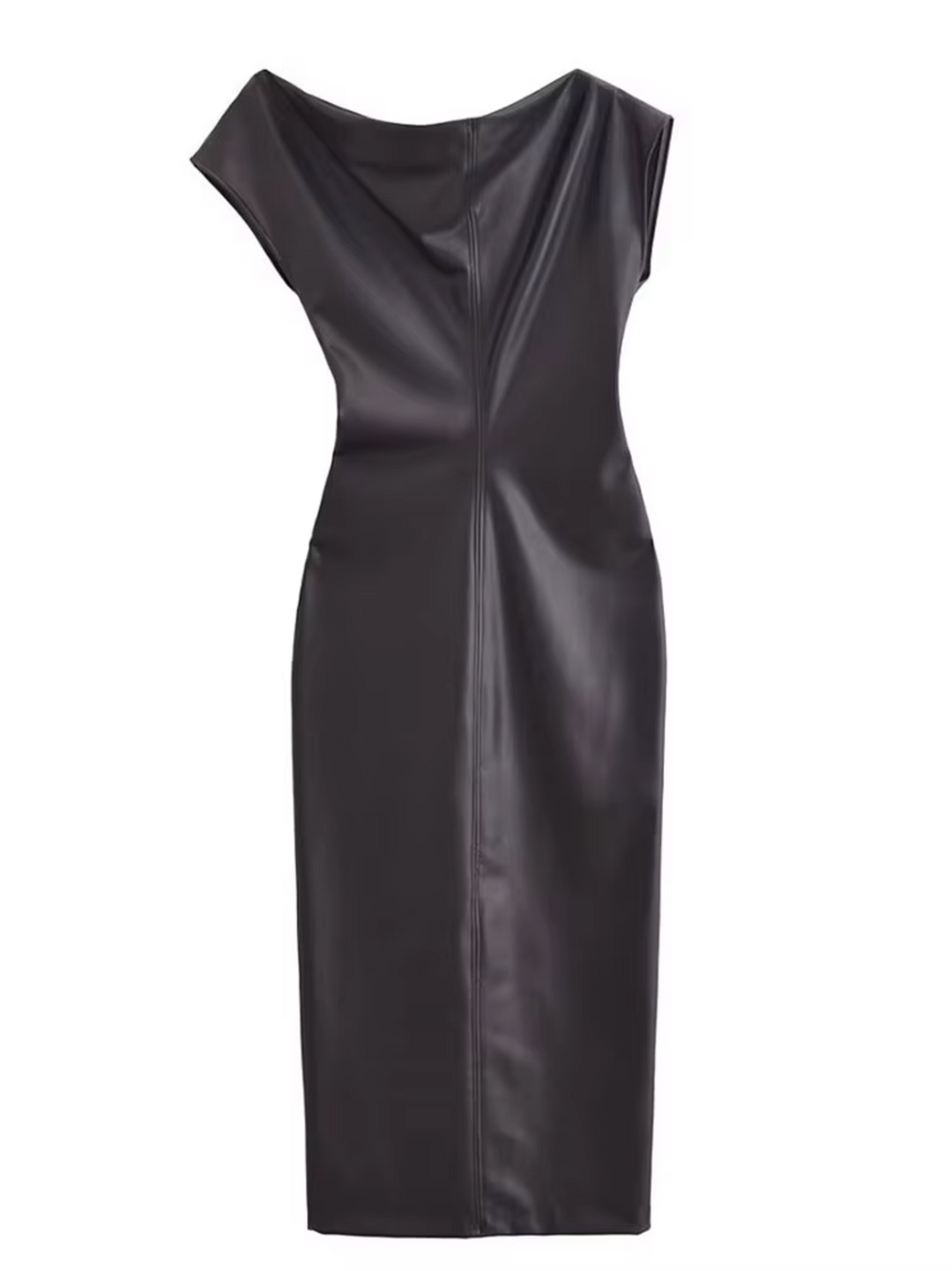 Damen Lederkleid Ärmellos | Elegantes Midikleid in Lederoptik mit Asymmetrischem Saum | Figurbetonte Passform für Party &amp; Abend