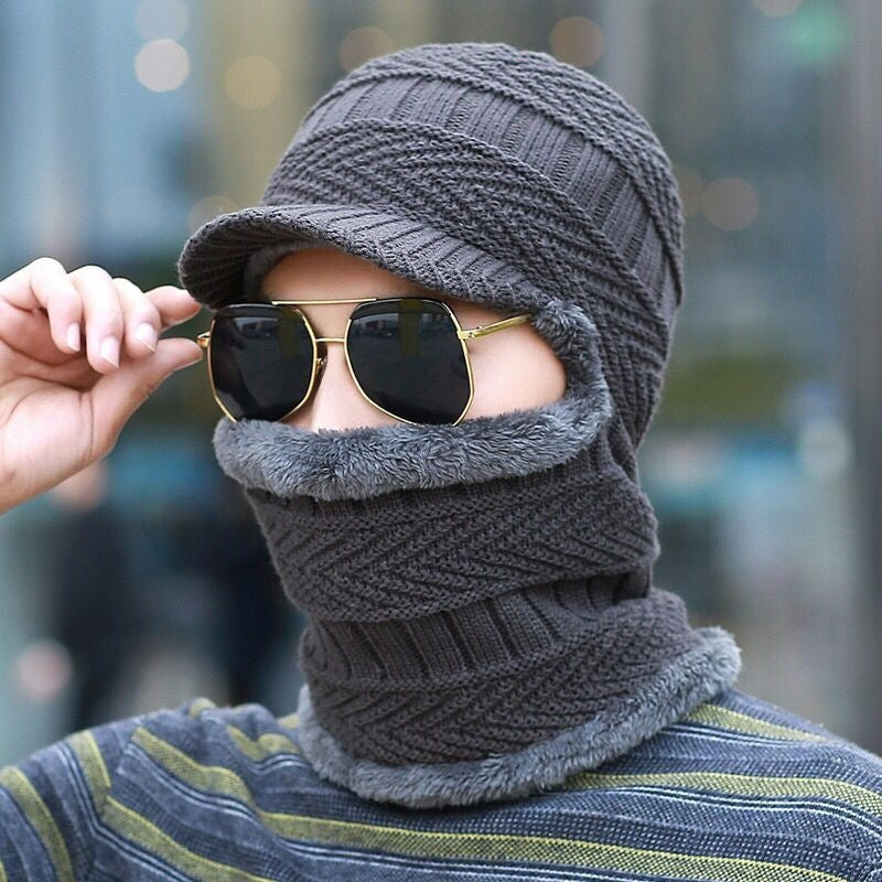 Winter Beanie mit Maske | Verdickt &amp; Gefüttert | Strickmütze mit Nackenschutz